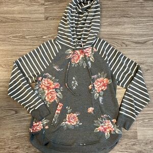 Maurice’s Floral Stripe Round Hem Pullover Hoodie